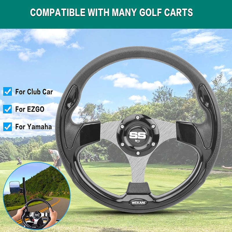 WEKANI Golf Cart Steering wheel for EZGO YAMAHA and Club Car Precedent Most Golf carts Black - Image 2